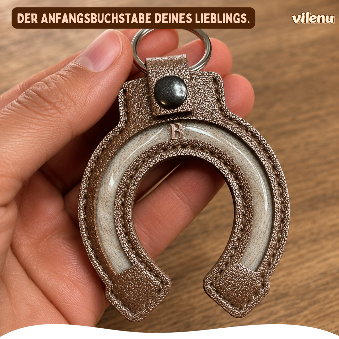 Personalisierter Hufeisenanhänger mit Fellfach