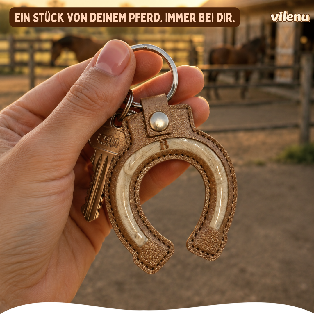 Personalisierter Hufeisenanhänger mit Fellfach
